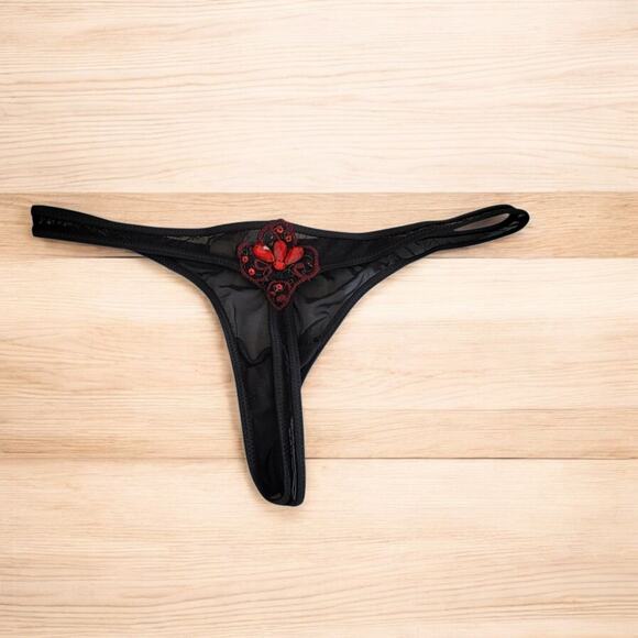 NWT Y2k Jezebel Black Sexy Thong Small Seamless bejeweled Blink - Picture 2 of 6